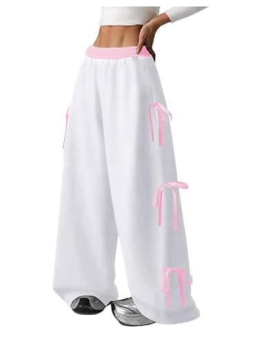 Verdusa Girl's Coquette Bow Wide Leg Baggy Pants Lightweight Cute Sweatpants with Pockets - Image 1