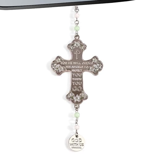 Cross Car Mirror Hanging Christian Gifts for Men Women, Metal Daily Bible Verse Car Rearview Decor Accessories, Christ Ornament Religious Gift for Truck Driver - Image 1