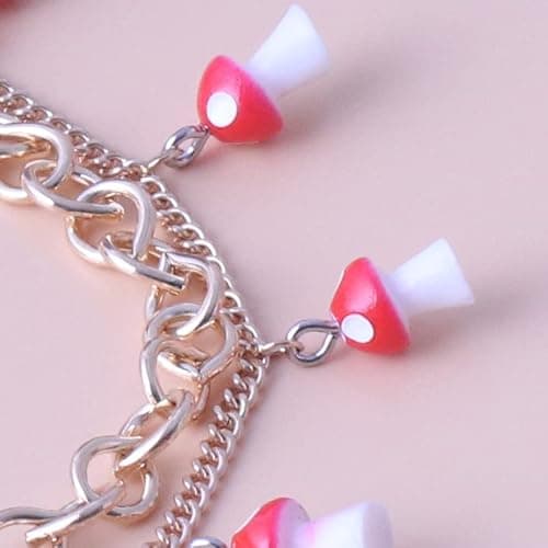 Rrdaily Double Layer Mushroom Bracelet Anklet， Cute Red Mushroom Bracelet Combination Bracelet Anklet Jewelry for Women thumbnail 7