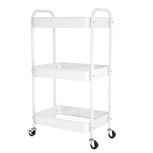 PNVXNUS 3-Tier Rolling Metal Storage Cart with Wheels, Multi-Functional Organizer for Office, Kitchen, Bathroom, Books Diapers - Easy Assembly (White) - Image 1