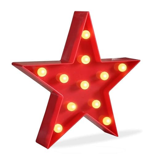 Marquee Light Star Shaped LED Plastic Sign-Lighted Marquee Star Sign Wall Décor Battery Operated (Red) - Image 1