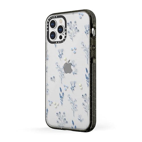CASETiFY Impact Case for iPhone 12/ iPhone 12 Pro - Small Blue Flowers - Clear Black thumbnail 5