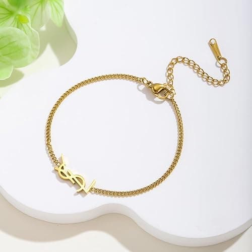 DIPEQOBA Luxury Jewelry Bracelet for Women, 18K gold-plated monogram Starter Bracelet Exquisite SYL monogram interwoven Charm Bracelet Gold Bracelet for Women Girls Gold Jewelry Gifts Gold bracelet thumbnail 2