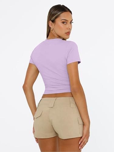 Trendy Queen Womens Short Sleeve T Shirts Summer Crop Tops Basic Slim Fit Gym Workout Y2k Clothes thumbnail 6