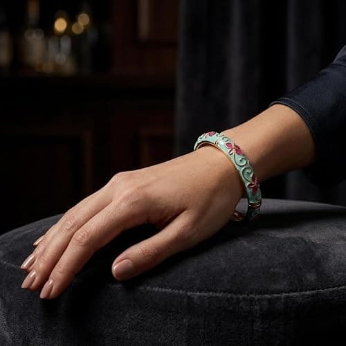 sunglnl Cloisonne Bracelet For Women, 4 Petals of Flower Shaped Enamel Bling Chunky Bangle Trendy Cute Colorful Gold Plated Vintage Bracelets Stackable Wife Jewelry Friendship Gift thumbnail 3