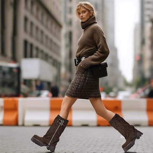 MAVMAX Fold Over Knee High Boots for Women Zipper Buckle Riding Boot Wide Calf Platform Round Toe Chunky Low Heel Tall Boot y2k Trendy Boots thumbnail 2
