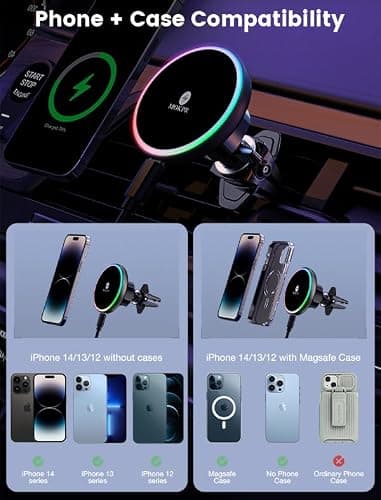 MOKPR for Magsafe Car Mount Charger-15W Wireless Car Charger-Magnetic Car Phone Holder for Dash Air Vent-LED RGB HandsFree Car Mount Fast Car Charger for iPhone 14/13/12 Series thumbnail 3