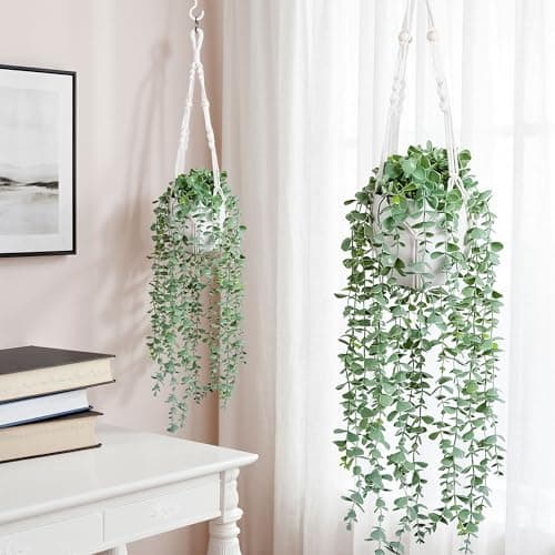 DREAMLOOM Fake Hanging Plants with Pot, Artificial Eucalyptus Hanging Plants with Macrame Hanger for Indoor Decor, Fake Hanging Vines Faux Greenery for Home Kitchen Office thumbnail 7