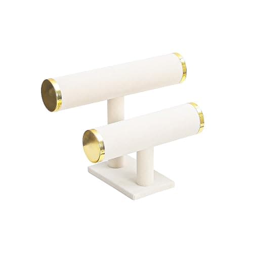 Justsoso 2 Tier Bracelet Holder Stand, Bangle Watches Display, Velvet Bracelet Jewelry Storage Organizer Rack, Hairband Scrunchie Show Tower Shop Selling or Home Use (Beige) - Image 1