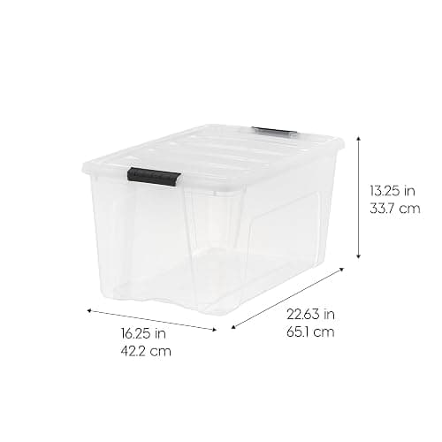 IRIS USA 72 Qt Stackable Plastic Storage Bins with Lids, 6 Pack - BPA-Free, Made in USA - See-Through Organizing Solution, Latches, Durable Nestable Containers, Secure Pull Handle - Clear thumbnail 3