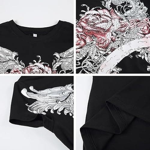 Grunge Shirts 2000s Clothing Women Vintage Graphic Tees Y2k Short Sleeve Goth Tops Teens Emo Clothes Streetwear thumbnail 4