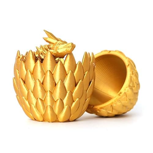 Flavery 3D Printed Dragon Egg - Gold - Easter Basket Stuffers, Surprise Egg with 12" Flexible Crystal Dragon Inside, Mythical 3D Printed Gift Toy, Desk Executive Pet, Figurine Decor for Birthday thumbnail 3