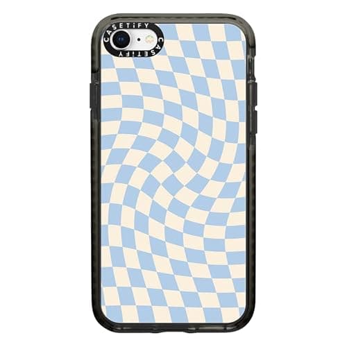 CASETiFY Impact Case for iPhone SE (2020/2022) and iPhone 7/8 - Check II - Baby Blue Twist - Clear Black - Image 1