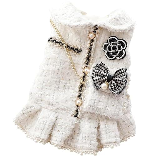 Dog Princess Dresses for Small Dogs Lolita Clothes Tweed Costume White Pet Girl Cute Coat Outfits Fall Costumes (L,White) - Image 1