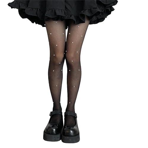 SLITHICE Women's Fishnet Stockings Sparkly Rhinestone Tights Black Glitter Fishnets - Image 1