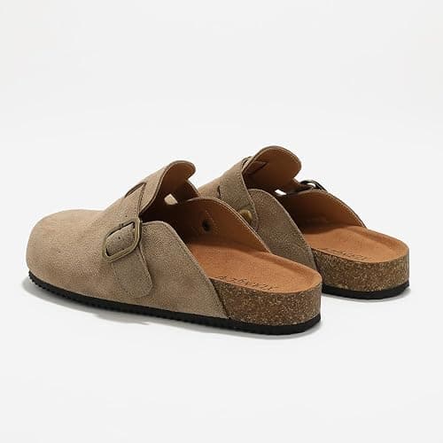 XIANGLV Women's Suede Clogs Leather Mules Comfort Cork Footbed Sandals Potato Shoes with Arch Support thumbnail 5