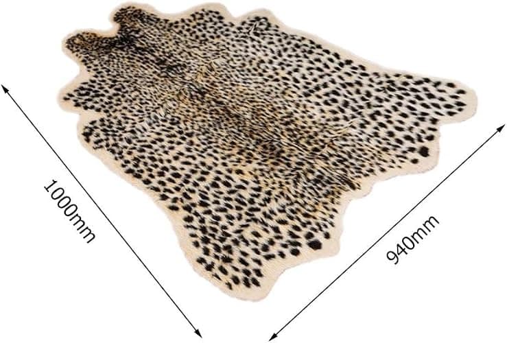 Leopard Print Rug Faux Fur Cheetah Rug Cowhide Animal Skin Mat Carpet for Office, Livingroom, Bedroom Non-Slip Home Decor 100 x 94 cm thumbnail 3