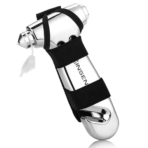 SINSEN Car Window Breaker Seatbelt Cutter, Emergency Tool, Safety Hammer to Break Glass, 3-in-1 kit, Starlight Silver - Image 1