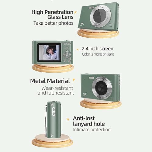 Andoer 4K Digital Camera, 48MP Compact Portable Photo Camera 2.4 Inch Screen 16X Digital Zoom Anti-Shake Face Detection Beauty Effect Motion Detection for Kids Teen Students Beginner (Army Green) thumbnail 7