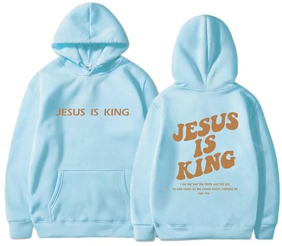 PANOZON JESUS IS KING Hoodie Christian Faith Religious God Tops Man Woman Pullover Sweatshirt Longsleeve - Image 1