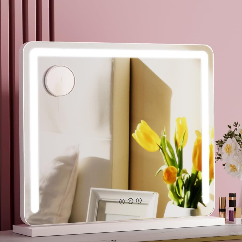 Embellir Large Makeup Mirror, Vanity Mirrors Beauty Cosmetic Dressing Bathroom Decor, LED Strip with 10X Magnification Frameless Tabletop Lights Rectangle Dimable - Image 1