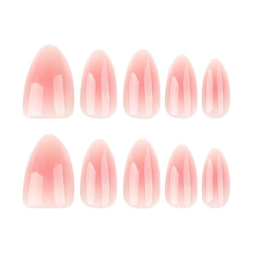 Pink Aura Press on Nails Short Almond Fake Nails Cute False Nails Press ons with Design for Women Manicure,Glossy Finish | Reusable | Nail Kit with Jelly Adhesive Tabs | 24 Pcs thumbnail 5