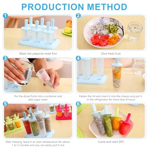 Popsicle Molds with Reusable Sticks, Ice Cream Popsicle Molds, 6-Cavity Ice Pops Maker, Easy to Use and Reusable (Blue-Small) thumbnail 4