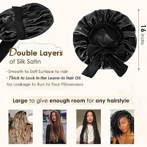 YANIBEST Adjustable Silk Bonnet for Sleeping Women Double Layer Satin Bonnet Reduce Friction Prevent Frizz Curly Hair thumbnail 2