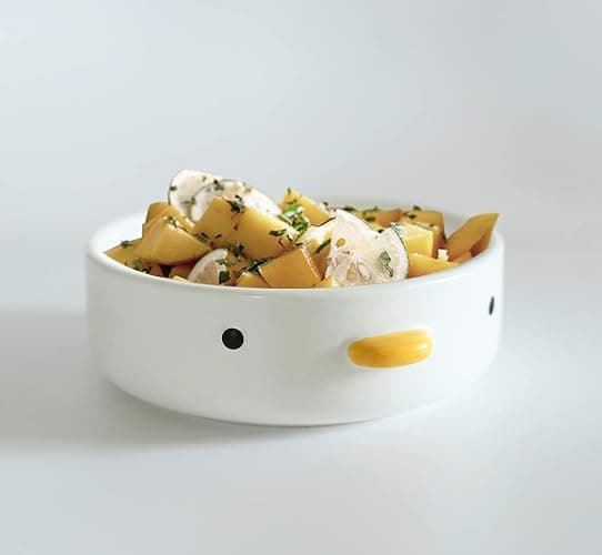 PURROOM Funny Cute Duck 6'' Salad Bowl, Handmade Glaze Chick Safety Ceramics Flat Bottomed Bowl, Home Family, Friend. thumbnail 4
