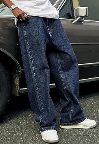 HUNGSON Mens Baggy Jeans for Men Women Y2k Skater Vintage Plain Pants Casual Wide Leg Jeans Loose Fit Denim Jeans thumbnail 4