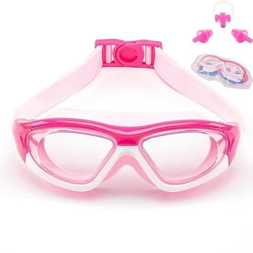 SIMAKARA Swimming Goggles Kids 6-14, Boys and Girls Swimming Goggles Age from 3 to 15 Years Old, Wide Vision, Anti-Fog, Waterproof, No Leaking, UV Protection-with FREE Case,Nose Clip Ear Plugs - pink - Image 1