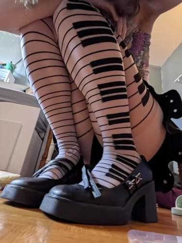 TYATVS Womens Whimsy Twee Piano Tights Funky Patterned Stockings Emo Goth Whimsy Clothes Y2k Aesthetic thumbnail 5