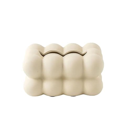 Bubble Tissue Box Cover – Ceramic Tissue Holder for Bathroom, Living Room, Bedroom – Decorative and Modern Design Tissue Dispenser Box (Cream) - Image 1