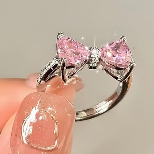 HUJUON Cubic Zirconia Cute Bowknot Finger Rings Adjustable Rhinestone Heart Crystal Butterfly Bowkont Open Rings Wedding Jewelry for Women thumbnail 2