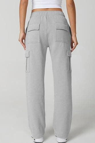 QINSEN Womens Medium Waist Baggy Elastic Waist Sweatpants Casual Fleece Long Pants with Pockets thumbnail 4