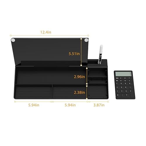 TOWON Desktop Glass Whiteboard with Basic Calculator, 12 Digit LCD Display, Desk Organizers with Accessories for Office, Home, School Supplies, Storage with Dry Erase Board Surface, Black, 17'' x 6'' thumbnail 8