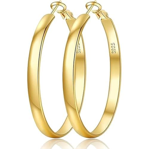 Gold Hoop Earrings for Women 5mm Wide Sterling Silver Hoops Earrings S925 Hypoallergenic Big Hoop Earrings Gifts - Image 1