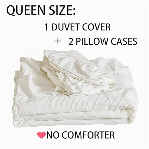 Koudi White Ruffled Shabby Chic Duvet Cover Set Queen Size Vintage Ruffle Fringe Comforter Cover Solid Color Farmhouse Rustic Bedding Set Soft Microfiber with Zipper Ties thumbnail 6