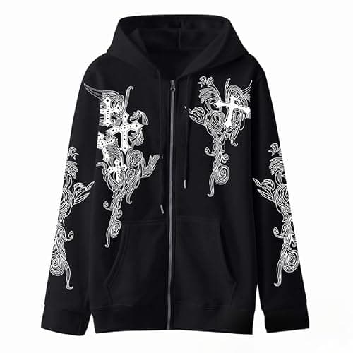 Women Men Y2K Zip Up Oversized Hoodie Gothic cross Graphic Emo Grunge Baggy Fleece Jacket 90s Punk Streetwear - Image 1