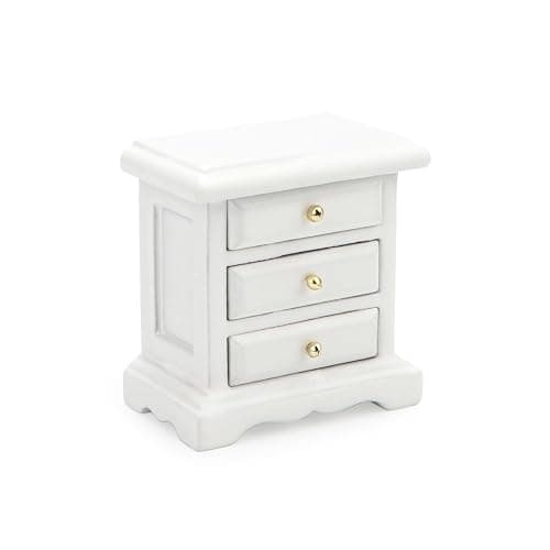 Miniature Bedside 1:12 Furniture Dollhouse Nightstand Bedroom Drawer Cabinet Model Accessories Mini House Scene Building Tabletop Decorations (White) - Image 1