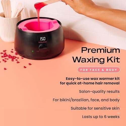 KoluaWax Premium Waxing Kit for Women - Hot Melt Wax Warmer for Hair Removal, Eyebrow, Bikini, Legs, Face, Brazilian Wax & More - Machine + 4-Pack Hard Wax Beads + Accessories, Black thumbnail 2
