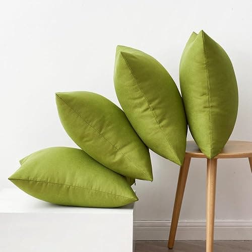 MIULEE Pack of 4 Decorative Outdoor Throw Pillow Covers Linen Waterproof Pillow Covers Spring Farmhouse Cushion Cases for Patio Garden Tent Balcony Couch Sofa 18x18 inch Moss Green thumbnail 6
