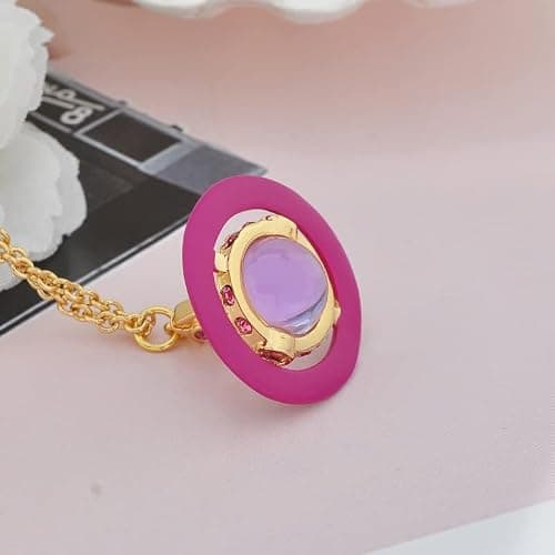 ZHAOZHAO Colorful Saturn Necklace for Women - Gold Light Purple Saturn Pendant - Punk Style thumbnail 4