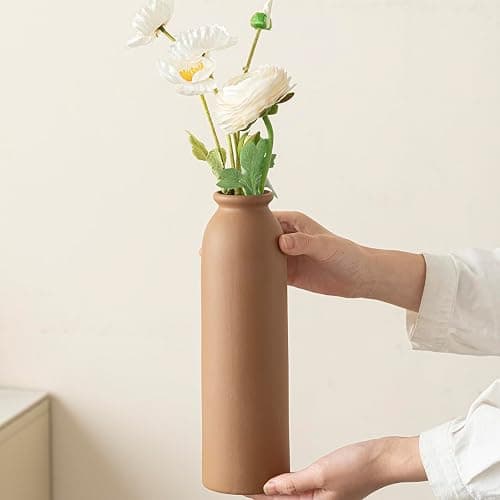 10.4 inches Tall Decorative Ceramic Vase Set, 3 Pieces, Nordic Modern Boho Style, White, Modern Farmhouse for Home Decor (Coffee Mix) thumbnail 5