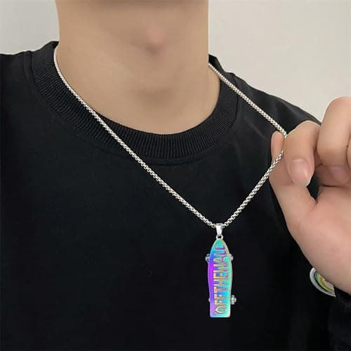 Dreuyet Skateboard Necklace for Men Women Trendy Personalized 3D Stainless Steel Charm Punk Hip-Hop Urban Skateboard Necklace Silver Finish Pendant Jewelry thumbnail 2