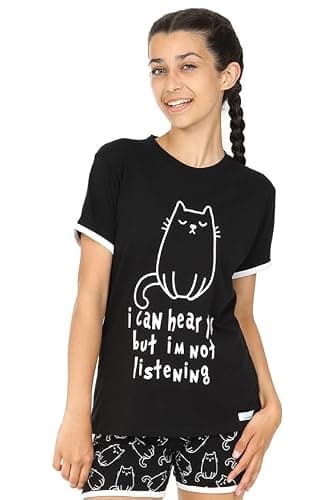 Girls I Can Hear You But I'm Not Listening Cat Short Cotton Pyjama Set thumbnail 2