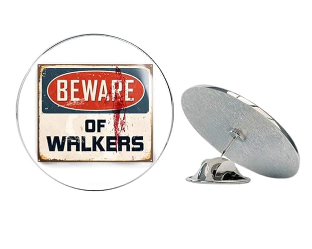 Beware of Walkers Zombie Walking Dead Round Metal 0.75" Lapel Pin Hat Shirt Pin Tie Tack Pinback - Image 1