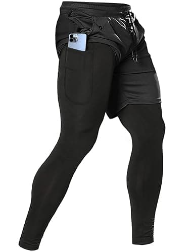 Aolesy Men's 2 in 1 Running Pants, Gym Workout Compression Pants for Men Training Athletic - Image 1