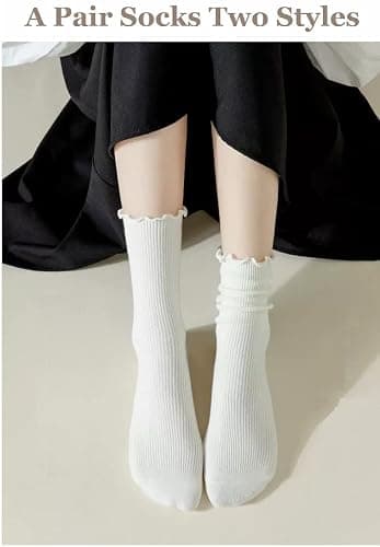 Flydo Ruffle Socks Women Cotton Socks Cute White Socks for Women Girls Lettuce Edge Socks Women Frilly Low Socks 5-10 Pack thumbnail 2