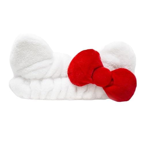 The Crème Shop Hello Kitty x Plush Spa Headband with Hello Kitty's Signature Bow, Face Wash Hair Band For Women - Image 1